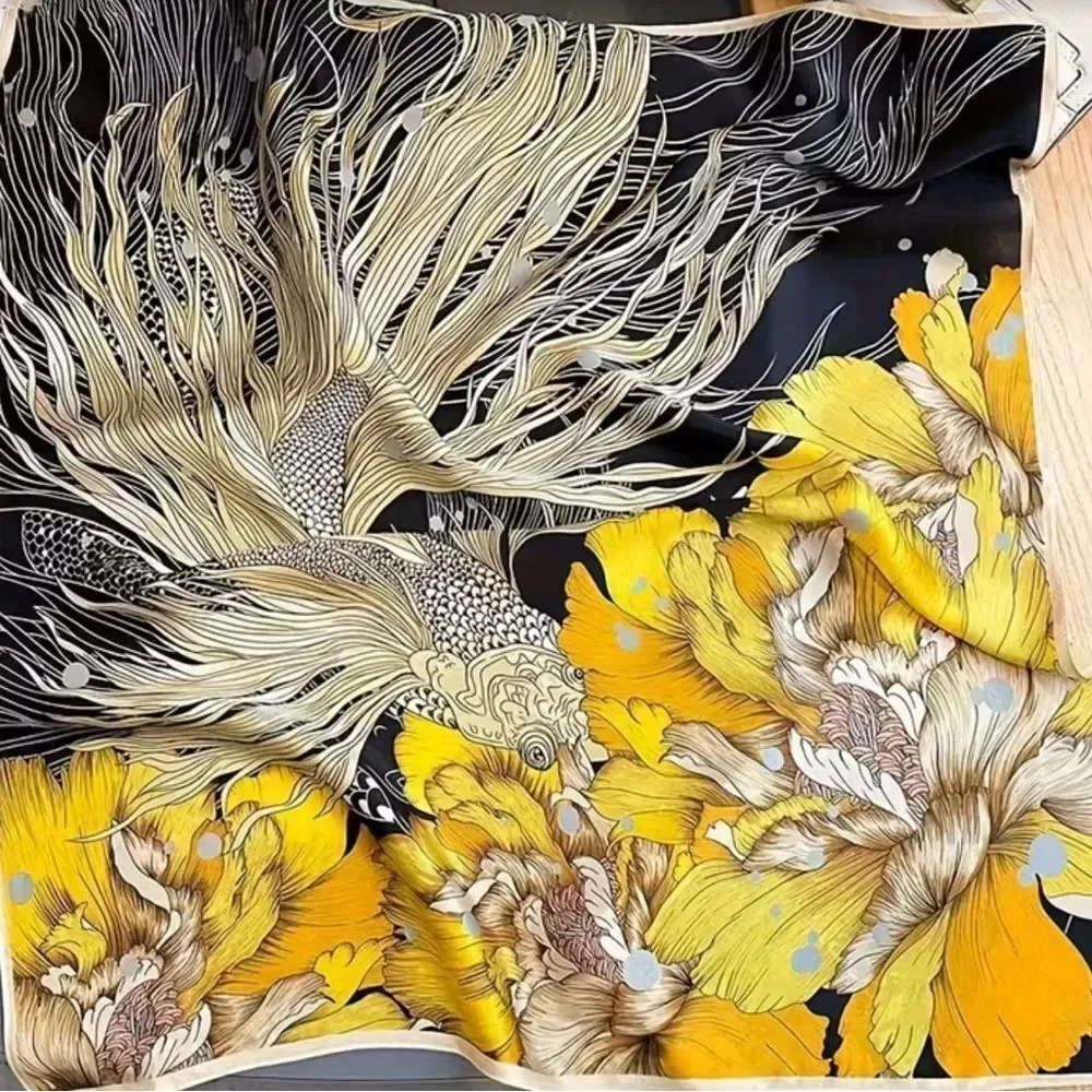 Floral scarf with Yellow and Black Design